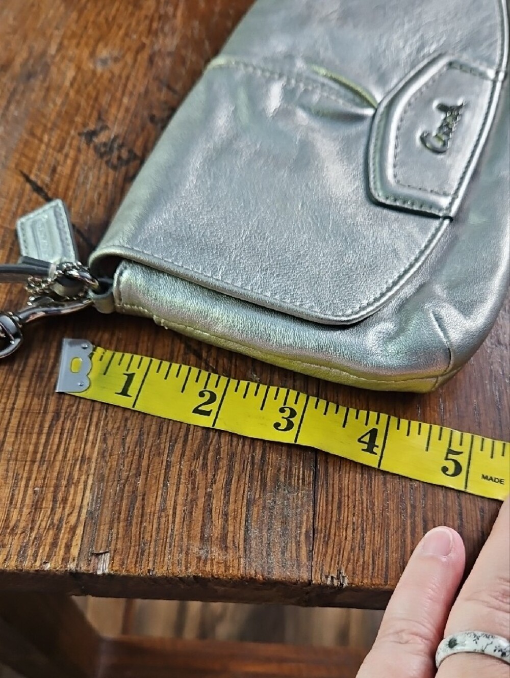 Coach Ashley Pleated Silver Leather Wristlet Clutch - Picture 10 of 13